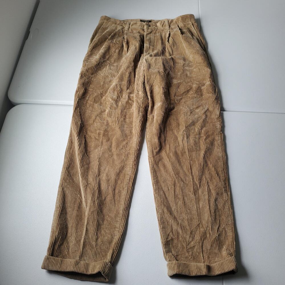Dockers Pants Mens 36x32 Beige Corduroy Pleated Cuffed Straight Leg Khakis